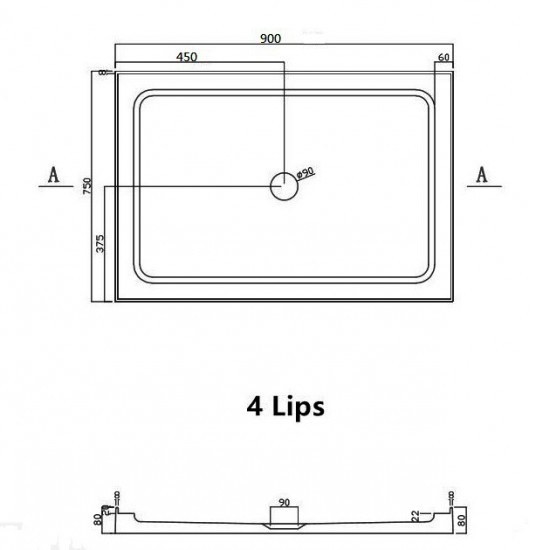 900x750mm Rectangle Shower Tray Center/Size Waste